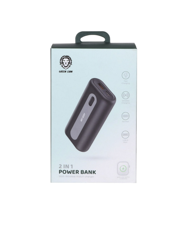 پاوربانک دوکاره 10000 و شارژر وایرلس 2.5 وات اپل واچ گرین GN2N1OPB10KBK