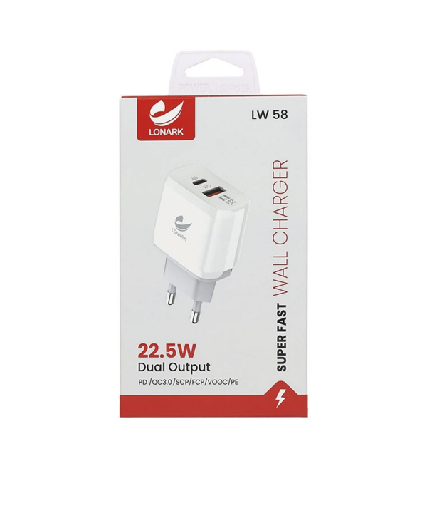 شارژر دیواری 22.5 وات لونارک مدل LW58 همراه با کابل USB-C