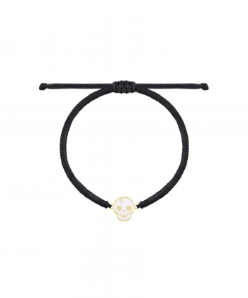 دستبند بافت مشکی اسکلت اسکار با میناکاری سفید درریس Doris کد P5335