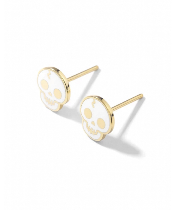 گوشواره میخی اسکلت اسکار با میناکاری سفید درریس Doris کد P5346