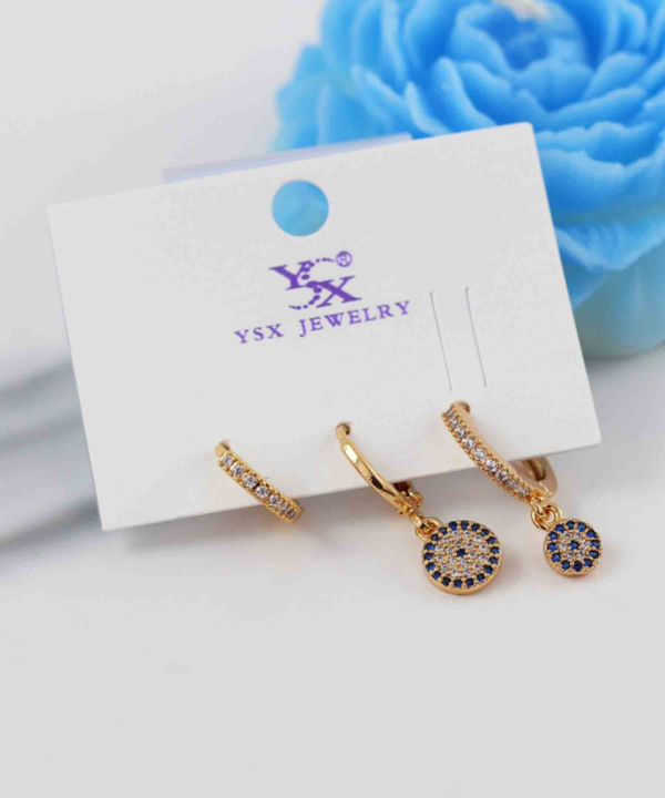 گوشواره پکی طرح چشم نظر نگینی وای اس ایکس YSX کد  AAC-842