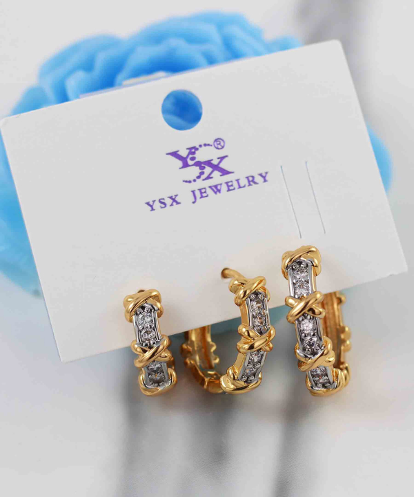 گوشواره پکی 3جفتی حلقه ای نگین دار وای اس ایکس YSX کد  AAC-832