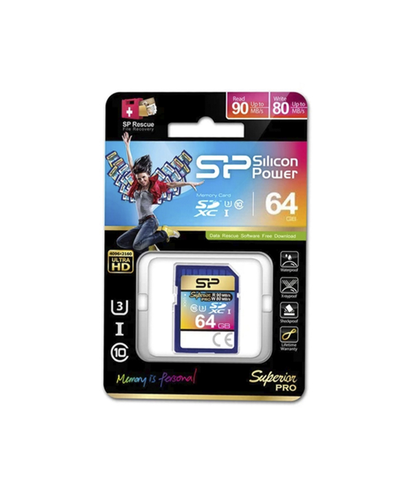 کارت حافظه SDXC سیلیکون پاور مدل Superior Pro کلاس 10 استاندارد UHS-I U3 سرعت 90MBps ظرفیت 64 گیگابایت