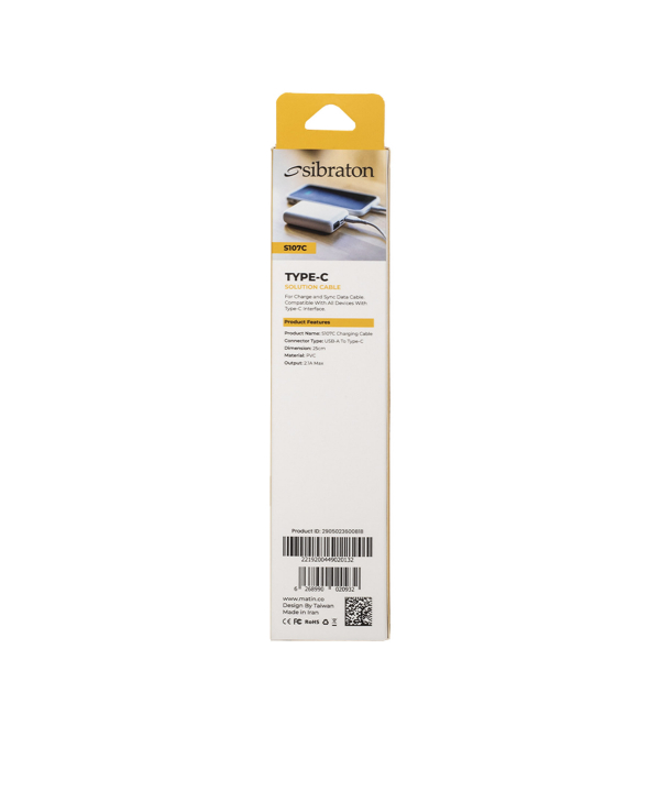 کابل تبدیل USB به USB-C سیبراتون مدل S107C طول 25 سانتی متر