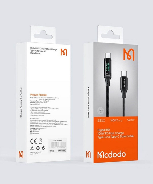 کابل تبدیل USB-C به USB-C مک دودو مدل CA-1100 طول 1.2 متر