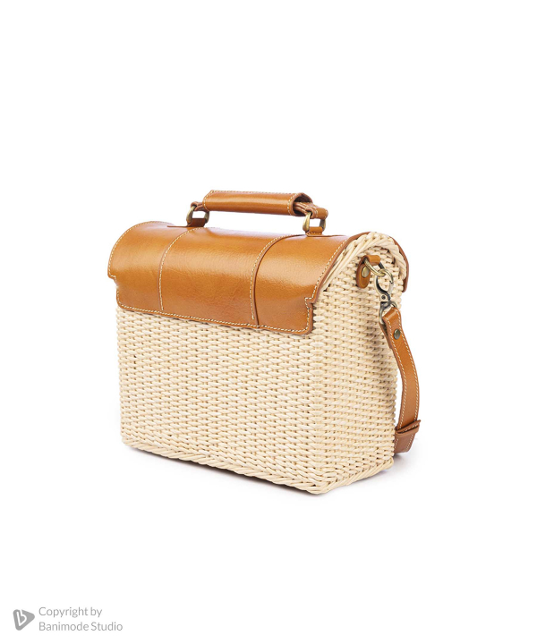 کیف دوشی زنانه چرم طبیعی بیسراک Bisrak مدل Wicker-Bag-T