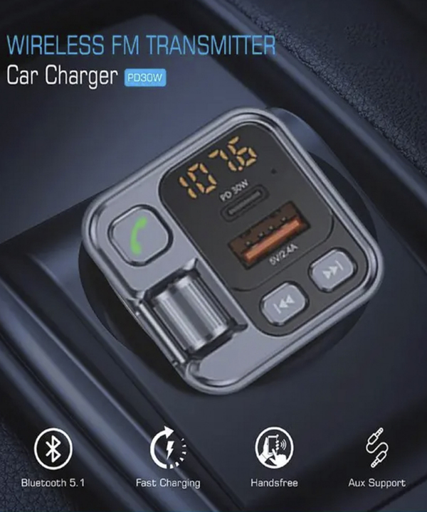 شارژر فندکی PAWA-WIRELESS FM TRANSMITTER & CAR CHARGER PD30W