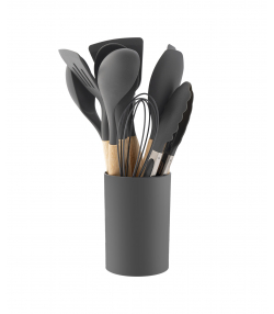 ست کفگیر و ملاقه سیلیکونی کیچن ویر kitchen ware با دسته بامبو سری 12 تکه