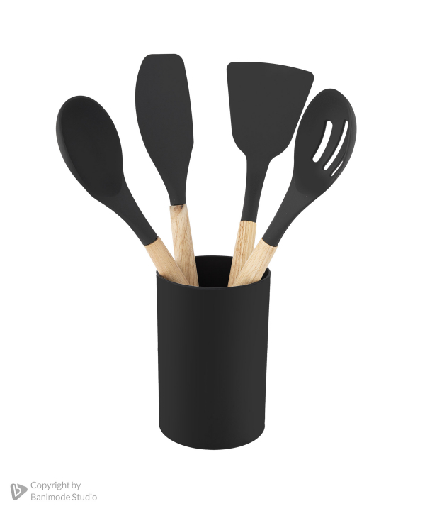 ست کفگیر و ملاقه سیلیکونی کیچن ویر kitchen ware با دسته بامبو سری 12 تکه