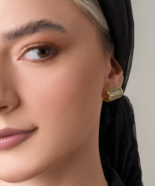 گوشواره طلا زر و خط قند تویی تاج Taj کد 27125