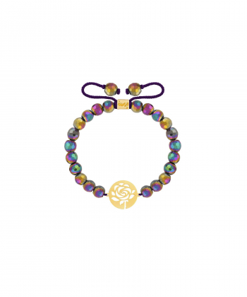 دستبند طلا سنگی پلاک گل رز و حدید رنگی پرسته Parasteh کد89150