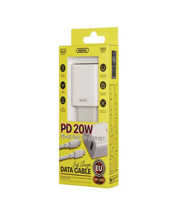 شارژر دیواری 20 وات ریمکس مدل RPU68 به همراه کابل لایتنینگ