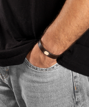 دستبند طلا چرمی پلیت شش ضلعی پرسته Parasteh کد451040