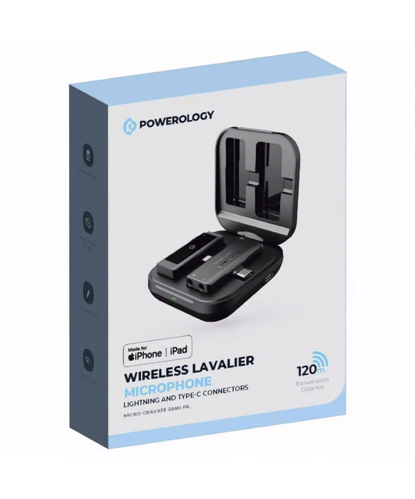 میکروفون یقه‌ای بی سیم تک مخاطبه تایپ سی و لایتنینگ پاورولوژی PWMICBK