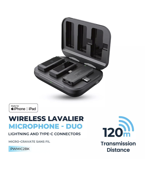 میکروفون بی سیم دو مخاطبه تایپ سی و لایتنینگ پاورولوژی PWMIC2BK