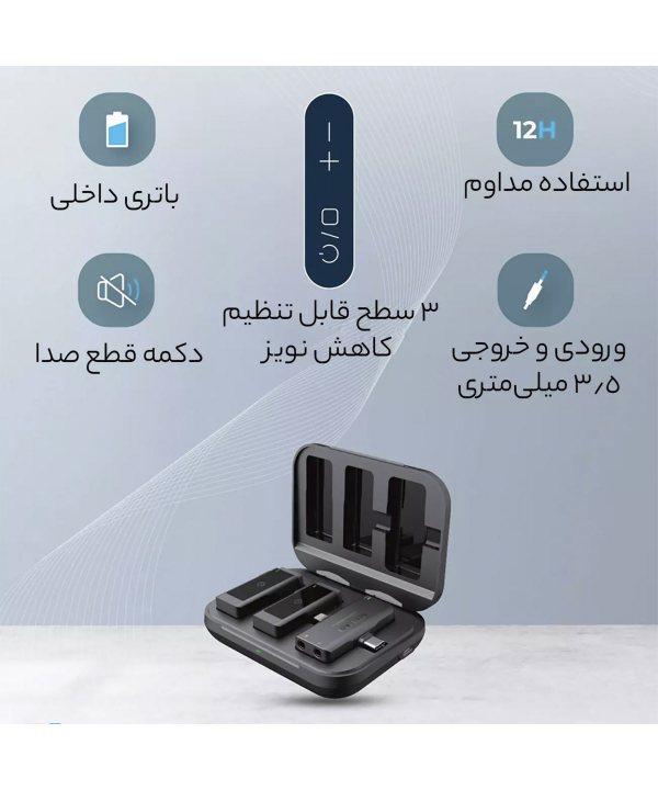 میکروفون بی سیم دو مخاطبه تایپ سی و لایتنینگ پاورولوژی PWMIC2BK