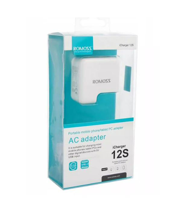 شارژر دیواری فست شارژ یو اس بی مسافرتی 2.1 آمپر روموس همراه با کابل شارژ یو اس بی به تایپ سی 12S