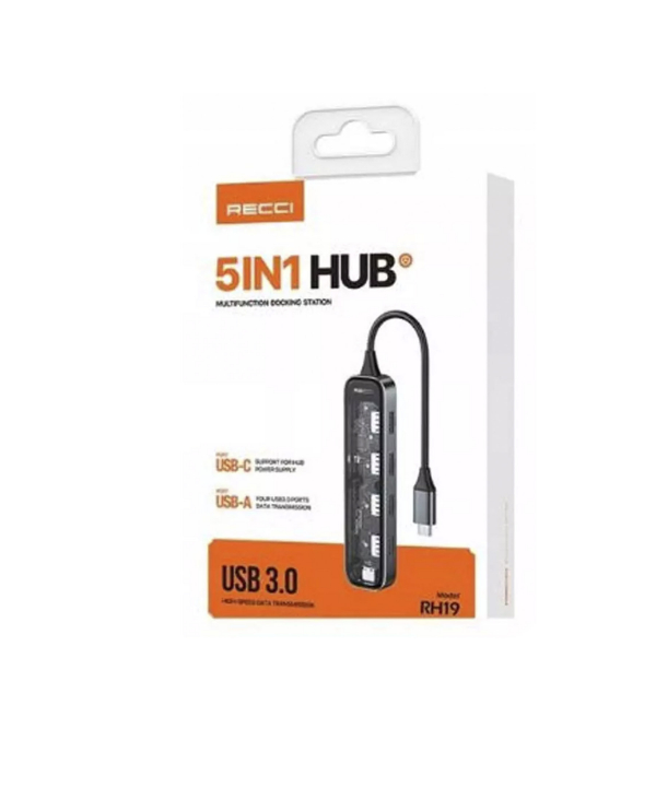هاب تایپ سی 5 پورت طرح شفاف رسی RH19