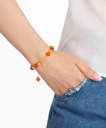 دستبند طلا سنگی شبدر توخالی و عقیق رنگی پرسته Parasteh کد83747