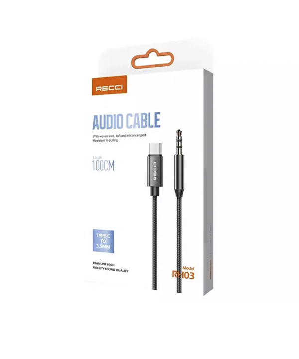 کابل انتقال صدای تایپ سی به آی یو ایکس یک متری رسی Recci RH03 Type C to 3.5mm Aux Audio Cable