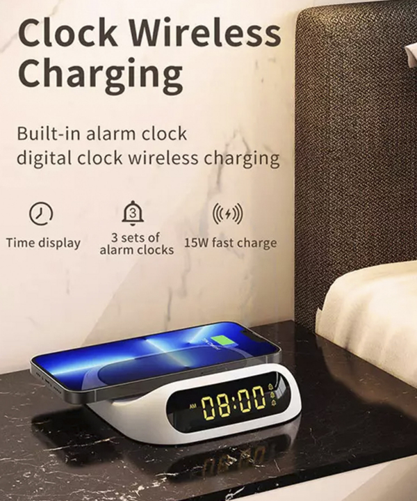 شارژر بی سیم 15 وات و ساعت رومیزی رسی Recci RCW-22 clock wireless fast charging 15W