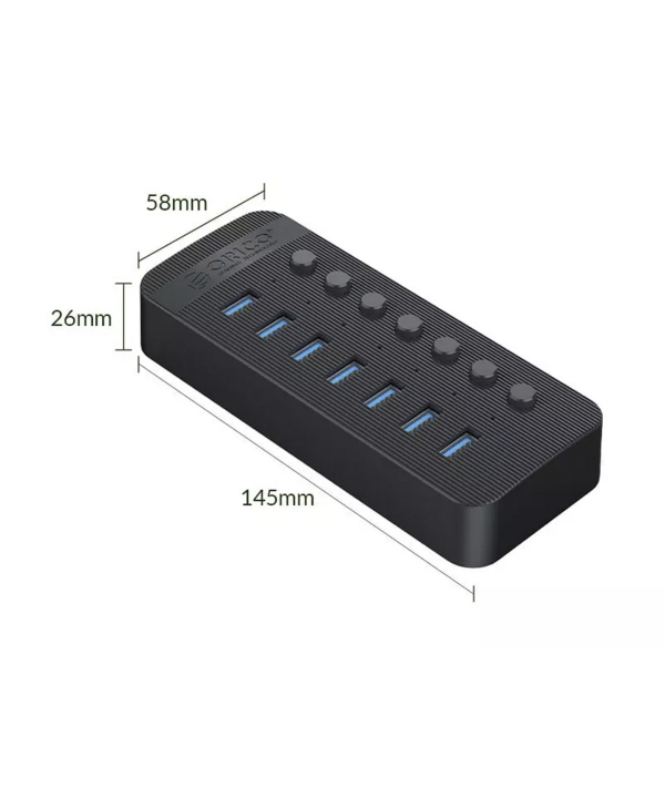 هاب یو اس بی 7 پورت همراه آداپتور اوریکو Orico CT2U3-7AB Multi-Port Hub With Individual Switches