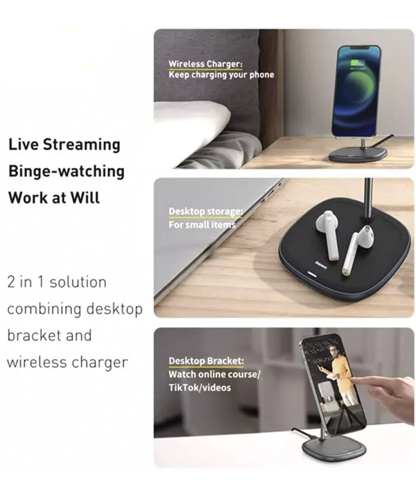 پایه نگهدارنده مگنتی و شارژر وایرلس بیسوس Baseus Swan 2-in-1 Wireless Magnetic Charger 20W WXSW-C01