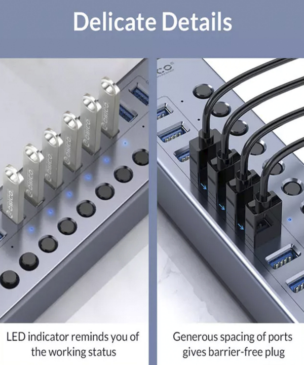 هاب 10 پورت یو اس بی فلزی اوریکو ORICO BT2U3-10AB Multi-port Hub