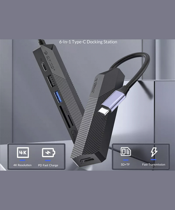 هاب آداپتور تایپ سی 6 در 1 اوریکو ORICO-MDK-6P ORICO Type-C Multifunctional Docking Station