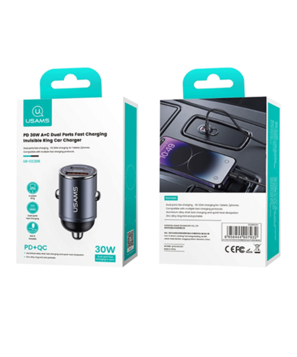 شارژر فندکی فست شارژ ماشین تایپ سی 30 وات یوسامز US-CC206 C38