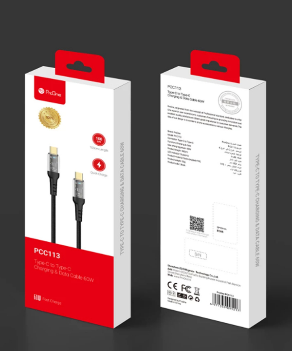 کابل تبدیل USB-CبهUSB-C پرووان مدل PCC113 60W PD طول 1متر