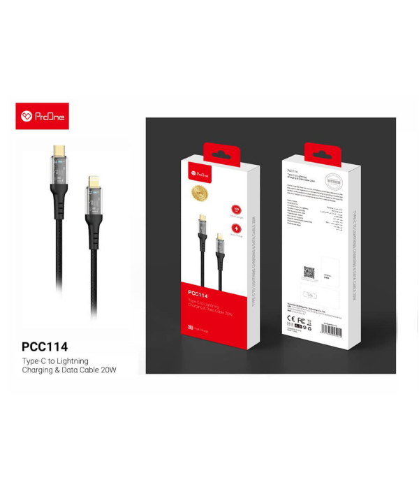 کابل تبدیل USB-C به لایتنینگ پرووان مدل PCC114 20W طول 1 متر