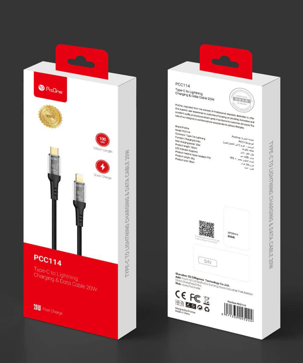 کابل تبدیل USB-C به لایتنینگ پرووان مدل PCC114 20W طول 1 متر