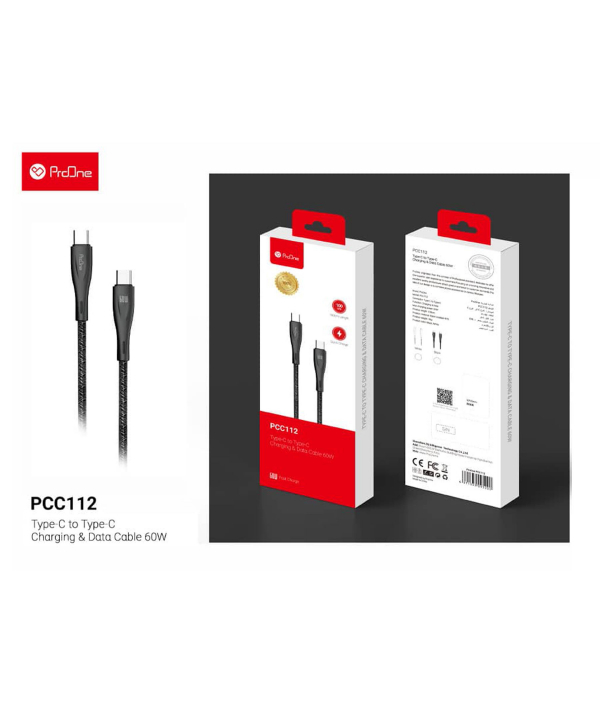 کابل تبدیل USB-C به USB-C پرووان مدل 60W-PCC112 طول 1 متر