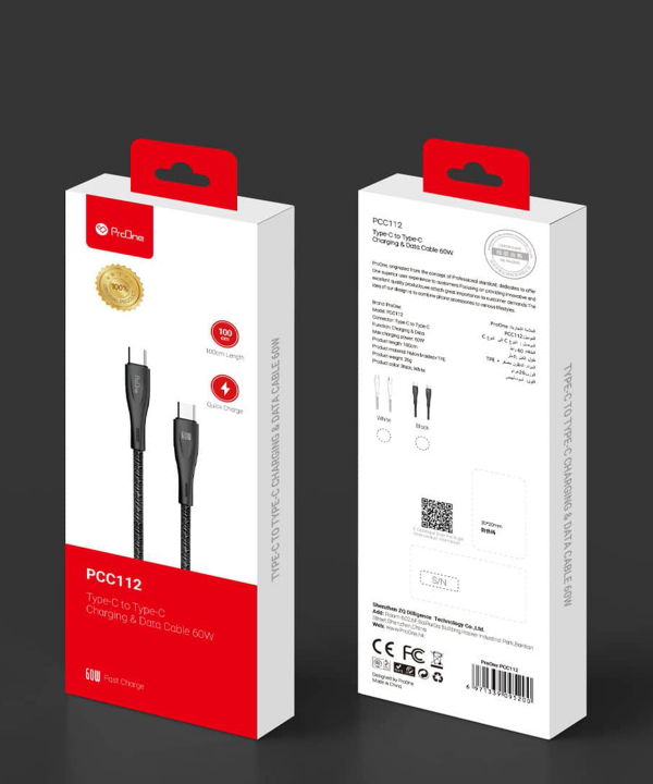 کابل تبدیل USB-C به USB-C پرووان مدل 60W-PCC112 طول 1 متر
