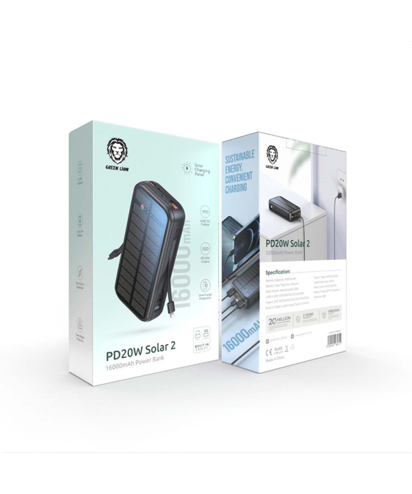 پاوربانک خورشیدی گرین لاین مدل GREEN LION PD20W SOLAR2