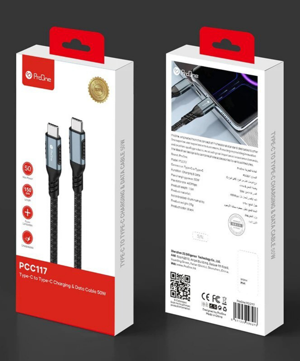 کابل USB-C پرووان مدل PCC117 50W PD طول 1.5 متر