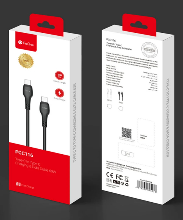 کابل USB-C پرووان مدل PCC116 60W PD طول 1متر