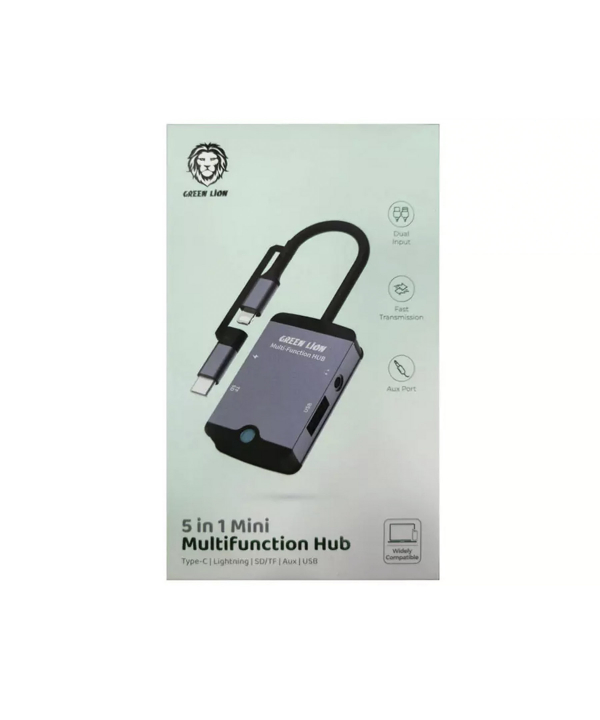 هاب تایپ سی و لایتنینگ مینی 5 درگاه گرین GN5IN1MINIHBBK