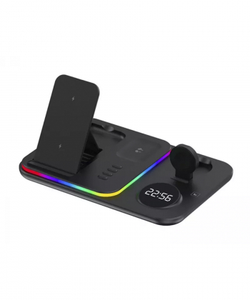 شارژر وایرلس رومیزی، هولدر موبایل، چراغ خواب و ساعت دیجیتال 5 کاره A82 5-in-1 Wireless Charging Dock