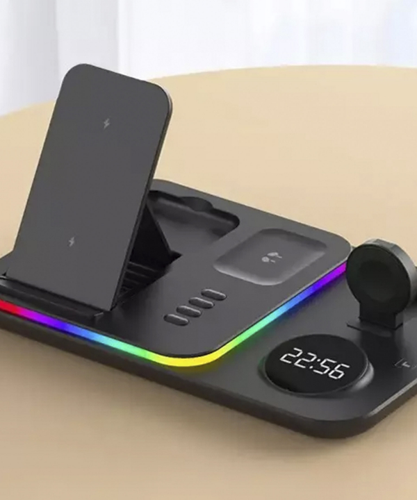شارژر وایرلس رومیزی، هولدر موبایل، چراغ خواب و ساعت دیجیتال 5 کاره A82 5-in-1 Wireless Charging Dock