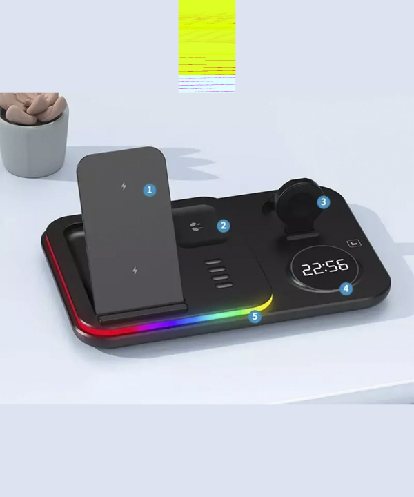 شارژر وایرلس رومیزی، هولدر موبایل، چراغ خواب و ساعت دیجیتال 5 کاره A82 5-in-1 Wireless Charging Dock