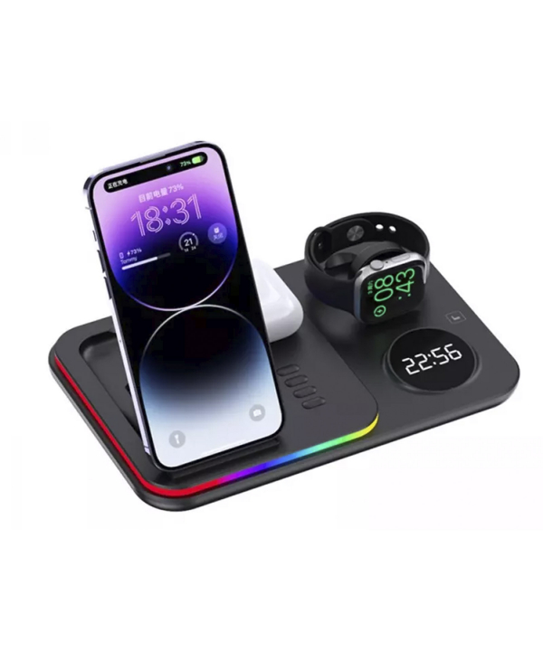 شارژر وایرلس رومیزی، هولدر موبایل، چراغ خواب و ساعت دیجیتال 5 کاره A82 5-in-1 Wireless Charging Dock