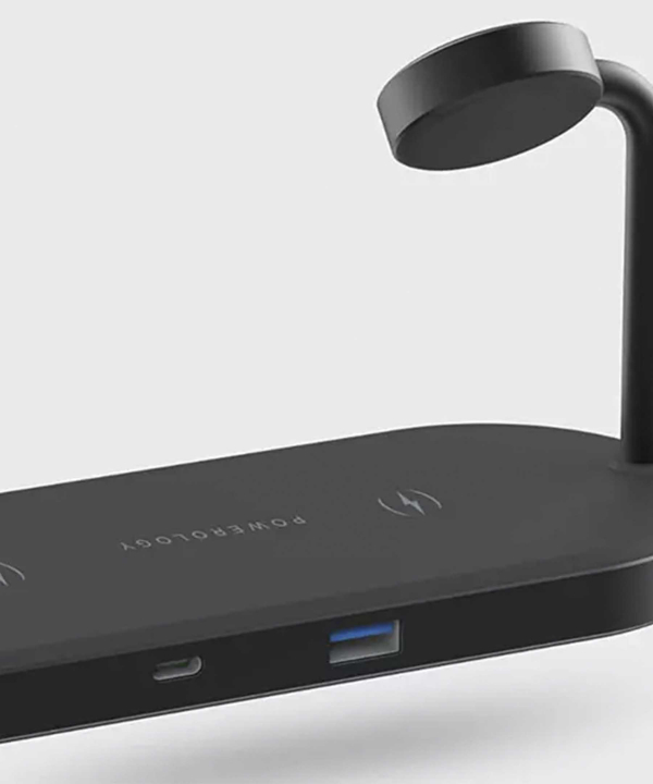 شارژر وایرلس مگنتی 49 وات و استند رومیزی پاورولوژی Powerology 4in1 Fast-Wireless Charging Dock P41MFCHBK
