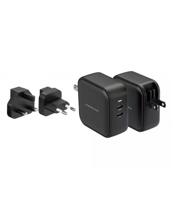 شارژر دیواری تایپ سی 65 وات پاورولوژی Powerology Dual Port World Travel Kit Charging Adapter PWCUQC007-BK