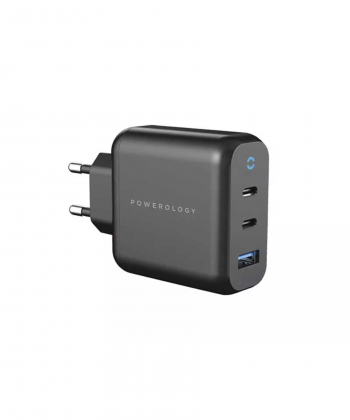 شارژر دیواری فست تایپ سی و یو اس بی 65 وات پاورولوژی Powerology Triple Output EU GaN Charger P65PDWEUBK