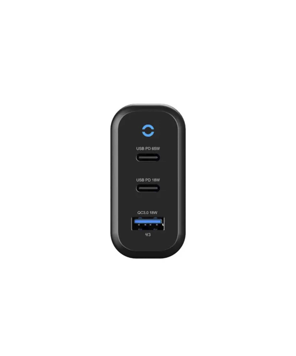 شارژر دیواری فست تایپ سی و یو اس بی 65 وات پاورولوژی Powerology Triple Output EU GaN Charger P65PDWEUBK