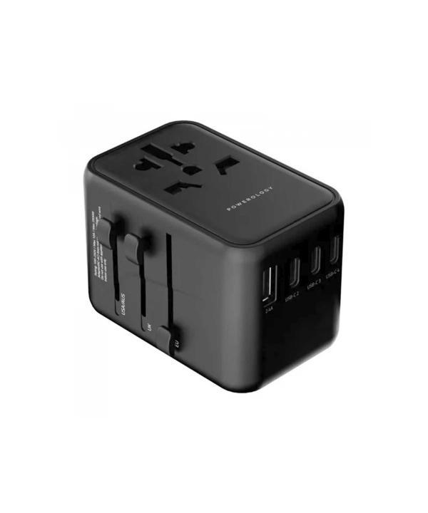 شارژر دیواری مسافرتی 4 تایپ سی و 1 یو اس بی و 1 سوکت برق 65 وات پاورولوژی Powerology Adapter PD65W P65W4PD