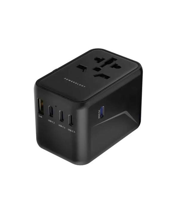 شارژر دیواری مسافرتی 4 تایپ سی و 1 یو اس بی و 1 سوکت برق 65 وات پاورولوژی Powerology Adapter PD65W P65W4PD