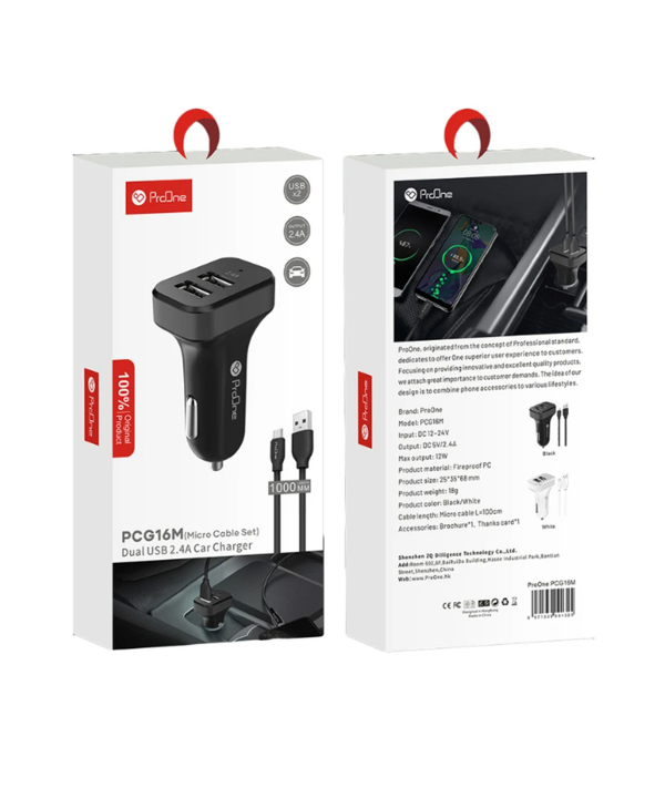 شارژر فندکی پرووان مدل PCG16 به همراه کابل تبدیل MicroUsb
